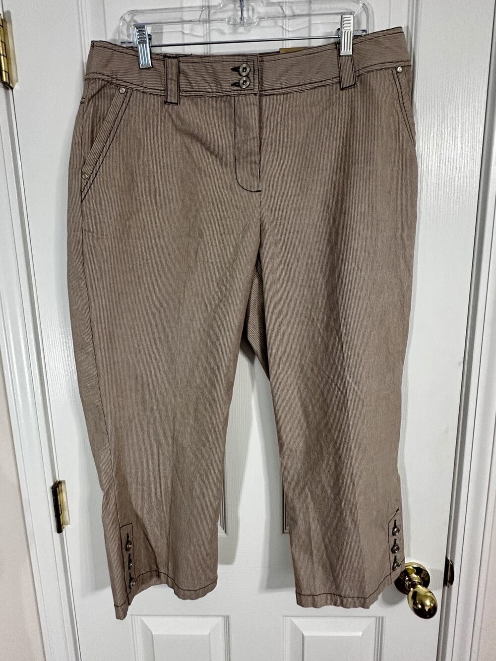 NWT Tribal Stretch Extensible Pinstripe Pants Taupe Brown S1870737 Size 12